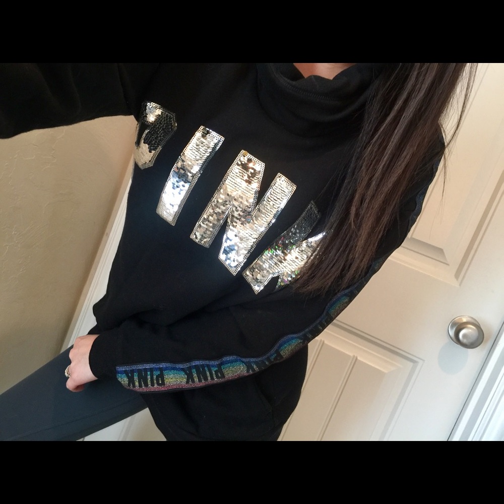 Victoria’s Secret Pink Black Cowl Bling Sweater S
